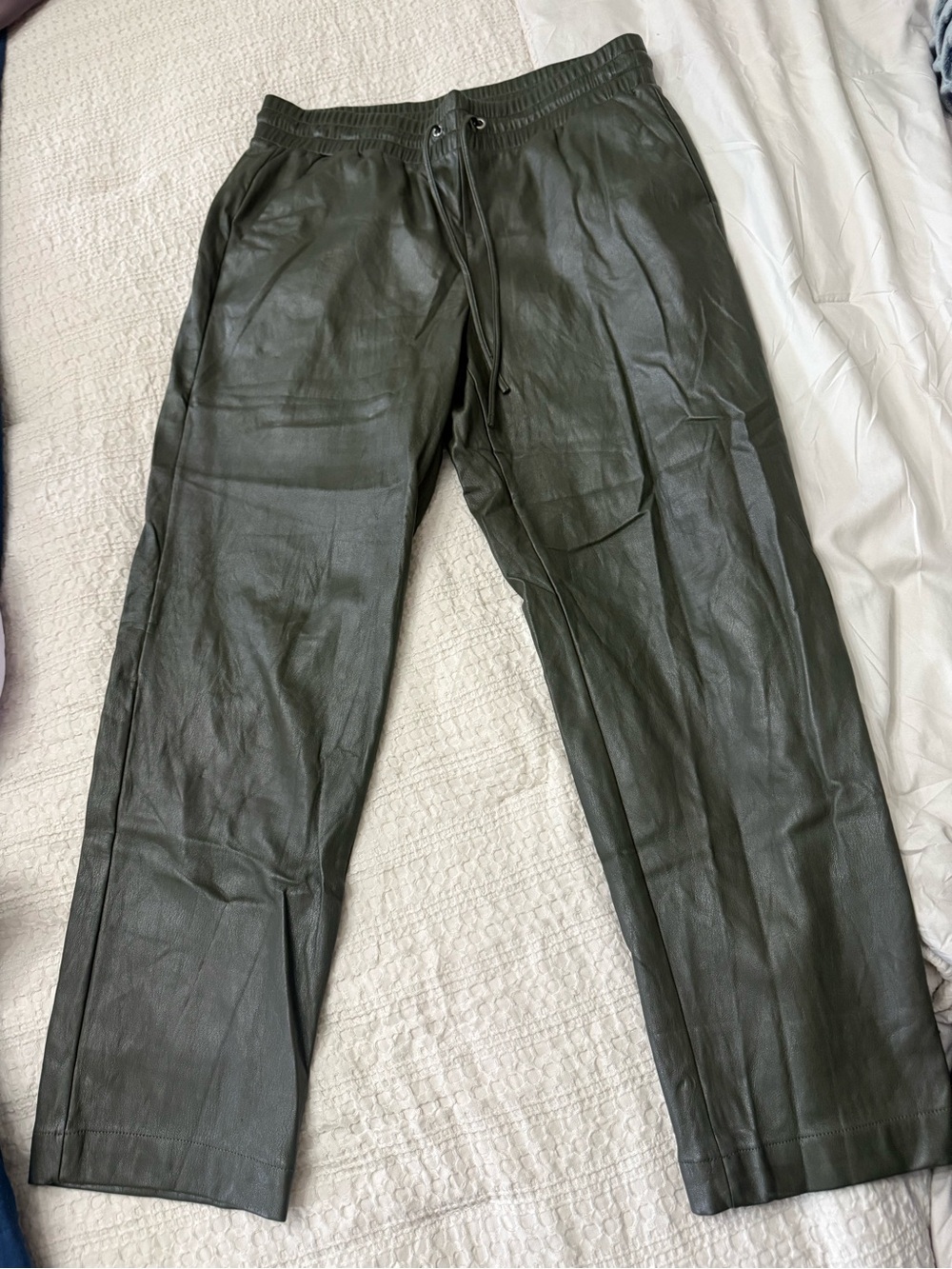 LOFT Dark Olive Faux Leather Drawstring Joggers